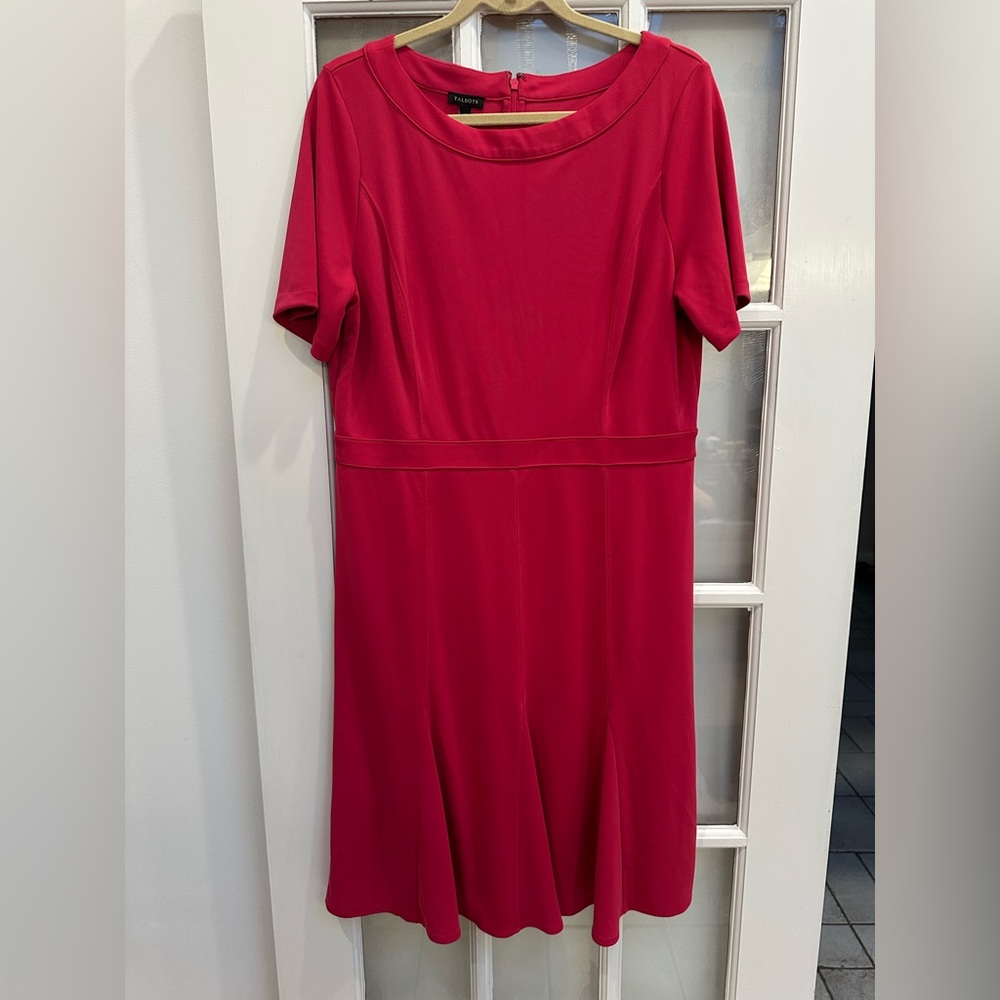 Talbots Classic Vibrant Dark Pink Ruffle Midi Dress Cocktail Career Size 14 NWT